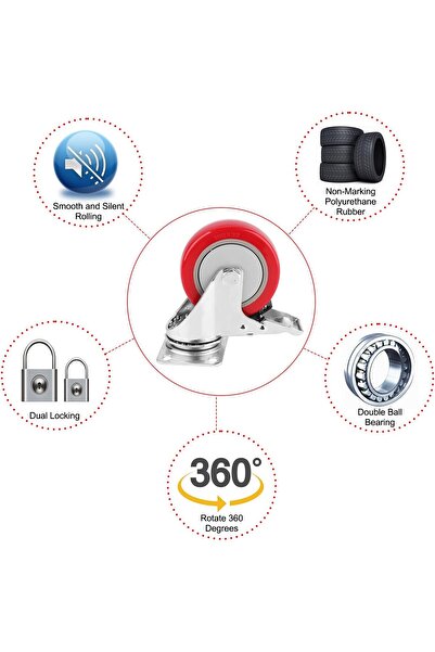 Generic PRITEK 3" Caster Wheels, Heavy Duty Plate Casters with 360° Swivel and Lockable Top Plate No Noise