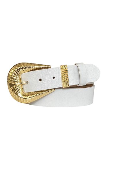GoDeri 100% piele naturală, cataramă mare aurie, centură albă de blugi pentru femei cu punte metalică 4 cm=an-byn-65