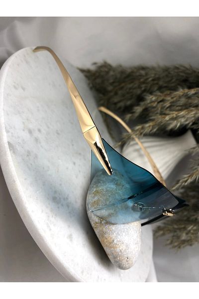 Mazzy Vintage Retro Blue Gold Detailed Sunglasses