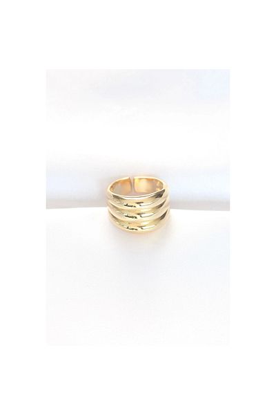 Marsilyan Gold Color Adjustable Striped Bombe Ring - Tj-Byk3119