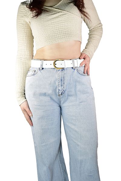GoDeri 100% piele naturală, curea albă de blugi de damă cu cataramă aurie 4 cm=an-byn-70