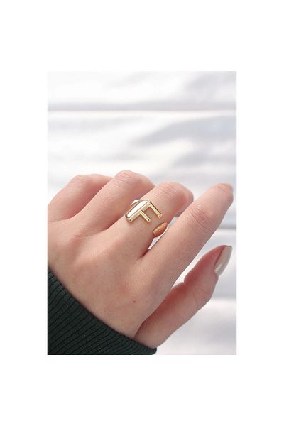 Marsilyan F Letter Gold Color Adjustable Ring - Tj-Byk3154
