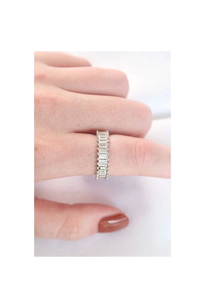 Marsilyan Silver Color Adjustable Ring with Row Baguette Stones - Tj-Byk3110