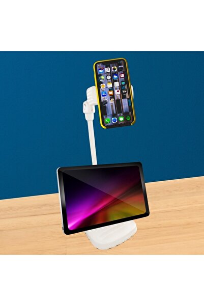 N&M STORE حامل الهاتف والجهاز اللوحي على الطاولة من البلاستيك الأبيض