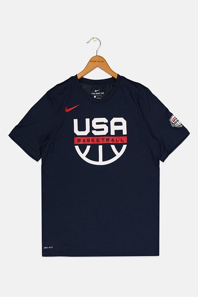 Nike Kids Boy Dri Fit Short Sleeves USA Basketball T-shirt, Dark Navy