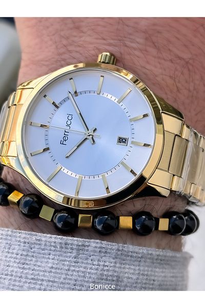 Ferrucci Yellow Steel Cord, Simple Model, Men's Wristwatch+Bracelet with Calendar