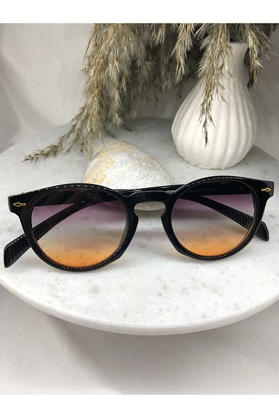 Mazzy Oval Gradient Transition Purple-Orange Glass Black Women's Sunglasses