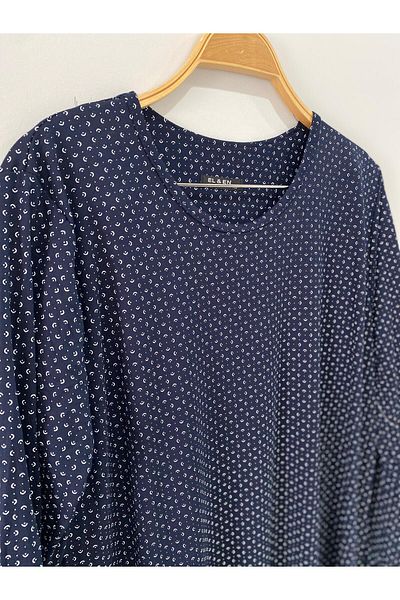 sevdalı Women's Navy Blue Minimal Pattern Combed Cotton Dress