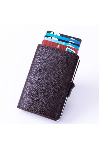 OEM Card Wallet, Brown, Slim, 5-6 cards, Eco Leather, Aluminium alloy slot with RFID