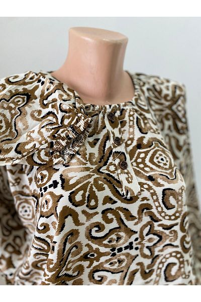 sevdalı Women's Large Size Brown Curly Pattern Woven 100% Cotton Mother Combed Cotton Blouse