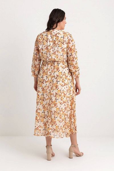 azra moda Τραγανό Floral Cream Φόρεμα σιφόν