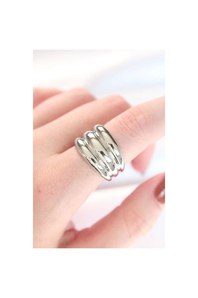 Marsilyan Silver Color Adjustable Striped Bombe Ring - Tj-Byk3118