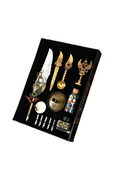 OEM Set de scris elegant, cu pană albă și accesorii vintage, 29 x 21 x 4 cm