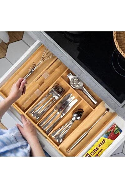 OEM Cutlery organiser, adjustable, bamboo, 8 compartments, easy to clean