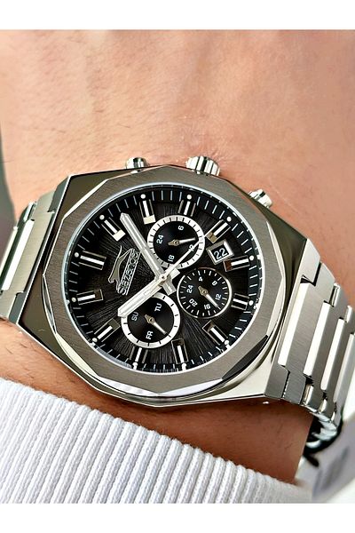 Slazenger Function Silver-Black Color 10 Atm Waterproofness Steel Cord Steel Case Men Wrist Watch 2398.01