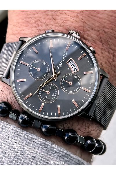 Ferrucci Smoked Wicker Steel Cord, Military, Calendar Model Men's Wristwatch+Bracelet