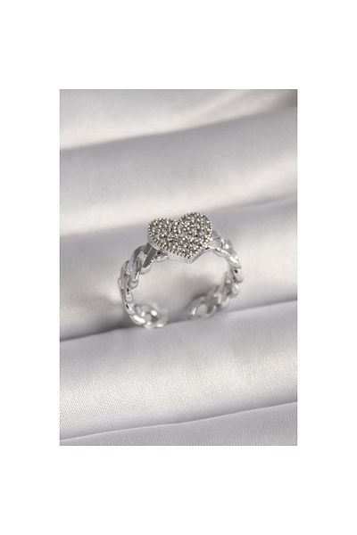 Marsilyan Brass Silver Color Zircon Stone Heart Model Women's Ring - TJ-BYK3093