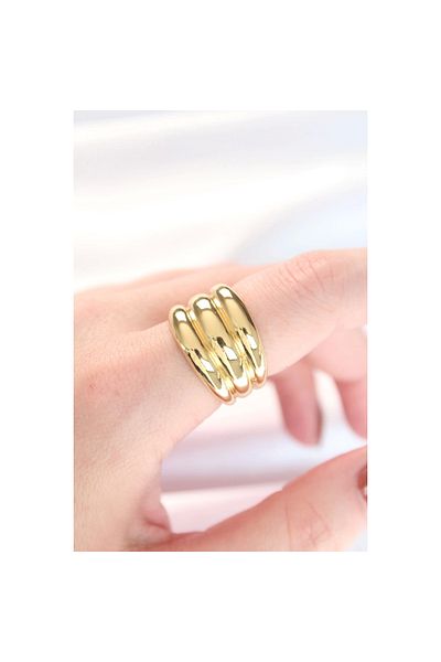 Marsilyan Gold Color Adjustable Striped Bombe Ring - Tj-Byk3119