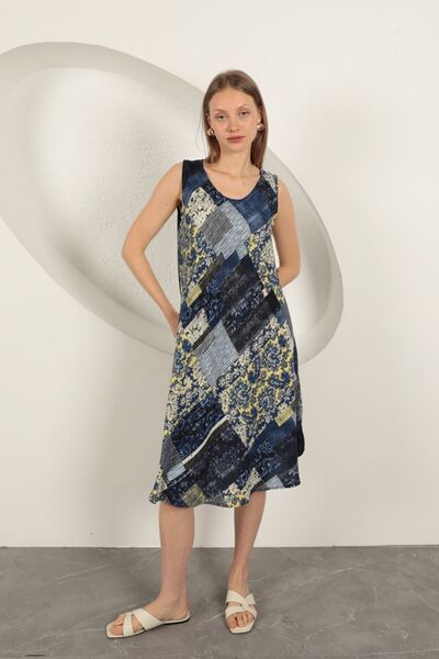 Caddebostan Moda Women's Viscose Fabric Ethnic Patterned Sleeveless Comfortab...