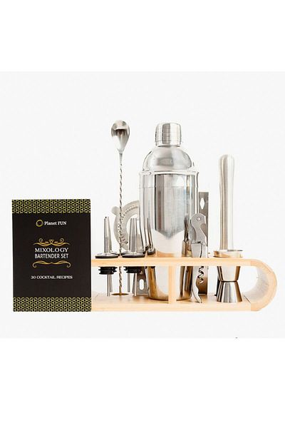 OEM Cocktail Shaker Cocktail Shaker Set, 11 pieces, stainless steel, 750 ml, bamboo holder