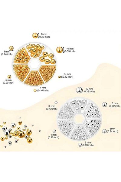yiğit aksesuar 12 Piece Boxed Gold and Silver Plastic Round Hole Spacer Set Jewelry Making Set