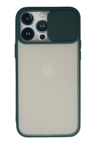 NewFace حافظة آيفون 13 برو ماكس كاميرا بلورية من السيليكون المنزلق - أخضر 149...