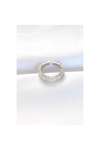 Marsilyan Silver Color Adjustable Ring with Row Baguette Stones - Tj-Byk3110