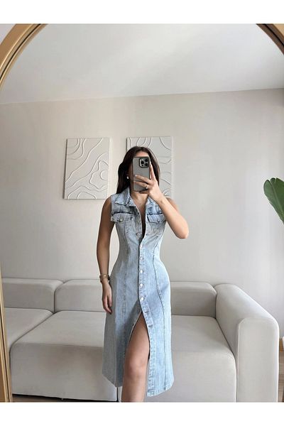 Zoom Butik Buttoned Denim Dress
