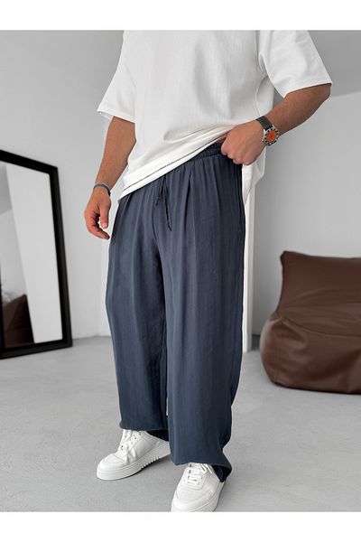 BYBASICMAN Navy Blue Slim Gabardine Baggy Trousers Jj-245