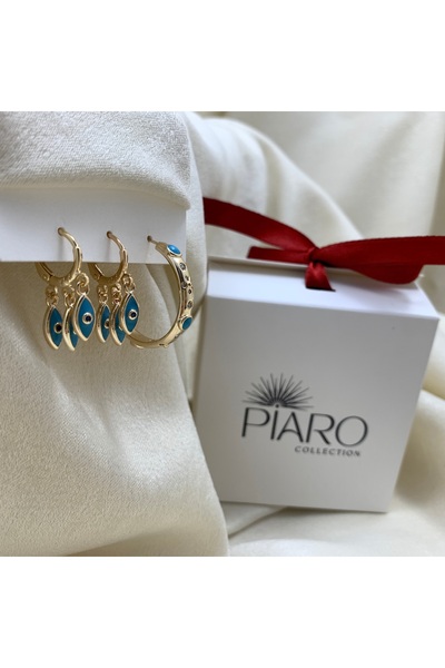 Piaro Collection Evil Eye 3-Piece Steel Earrings