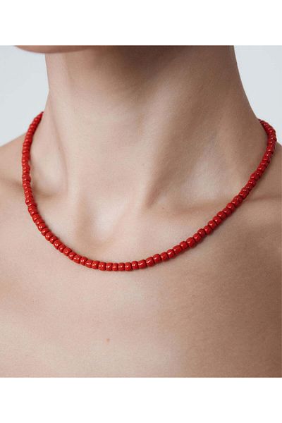 not cool. • the Basic Red • Minimal Red Sand Beaded Stainless Steel Detailed Basic Necklace