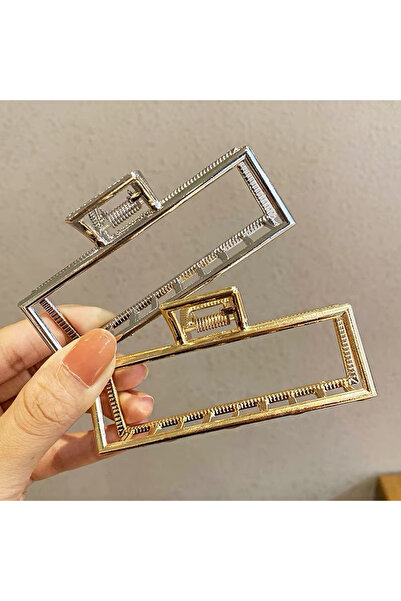 İnDerin Χρυσό μεταλλικό κομψό ορθογώνιο κλιπ μαλλιών 9 εκ. Γυναικείο κλιπ μαλ...