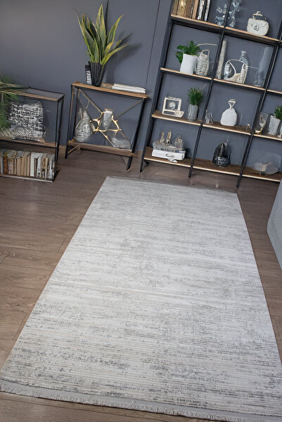 Santa Clara Gri Beyaz Yumuşak Dokulu Dokuma Makine Halısı Salon Oturma Mutfak Koridor Yolluk Modern