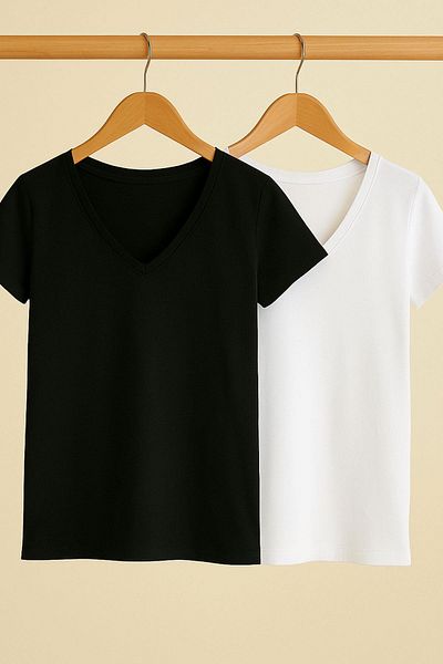 COTENCONCEPT Tricou cu mânecă scurtă din bumbac cu decolteu în V 2 buc