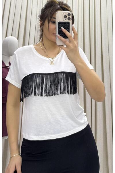 Daves طاقم الرقبة شرابة تي شيرت أبيض