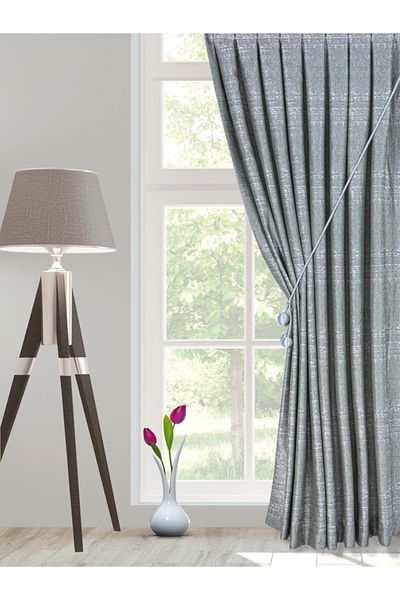 Karesi Yiğit Curtain 1/3 Dense Pleat Gray Color Plain Melted Background Curtain Product Is Braçol Gift