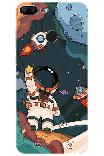 Ceppare Honor 9 Lite (LLD-L31) Uyumlu Kılıf Desen Baskılı Silikon Astronot STK:696 CP-HcmWa70