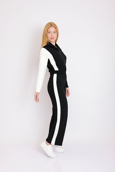 lzv Women's Zippered Stripe Detailed Tracksuit Set - Emerald Green / Wide Leg