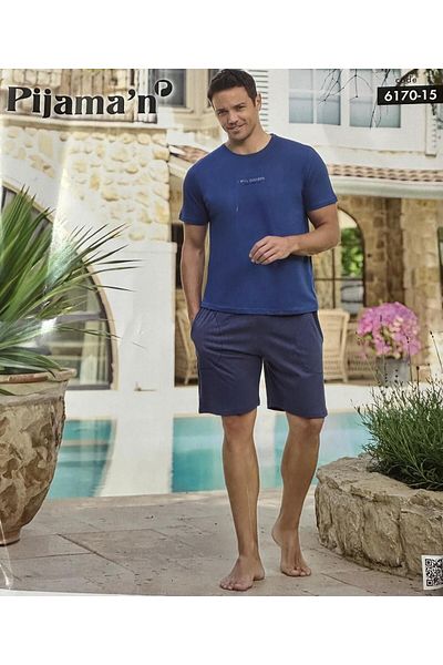 Pijaman Dark Blue Men's Cotton Fabric Pajama Set