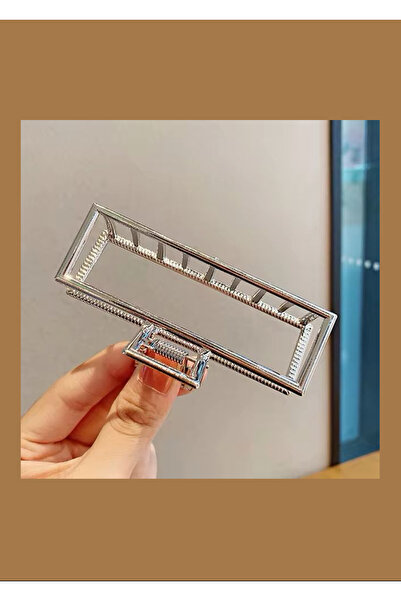 İnDerin Agrafă de păr elegantă, dreptunghiulară, din metal argintiu, 9 cm, pe...