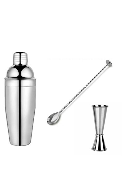 adin tasarım Metal Shaker 350 ml + 3/6 cl Jigger + Tokmaklı Bar Kaşığı Bar Se...