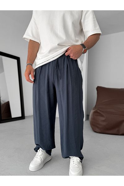 BYBASICMAN Navy Blue Slim Gabardine Baggy Trousers Jj-245
