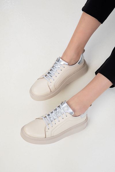 SOHO Beige-Silver Genuine Leather Women's Sneaker 20549