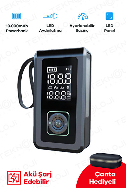 Teknoloji Gelsin Taşınabilir Araç Pompası 10.000mAh Akü Şarj Eden OtoKompresö...