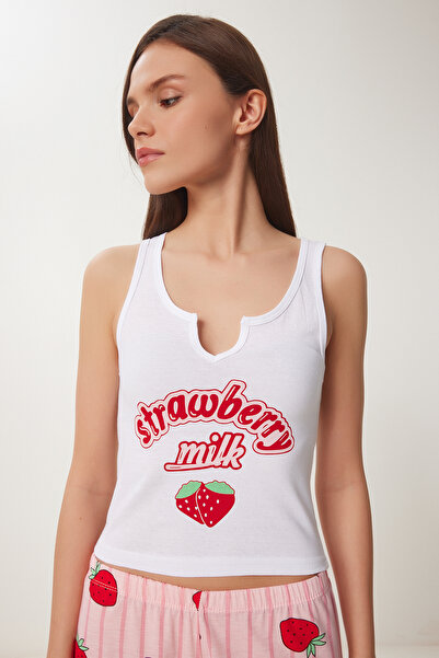 Happiness İstanbul Pletená pyžamová súprava s ružovo-bielymi šortkami pre ženy