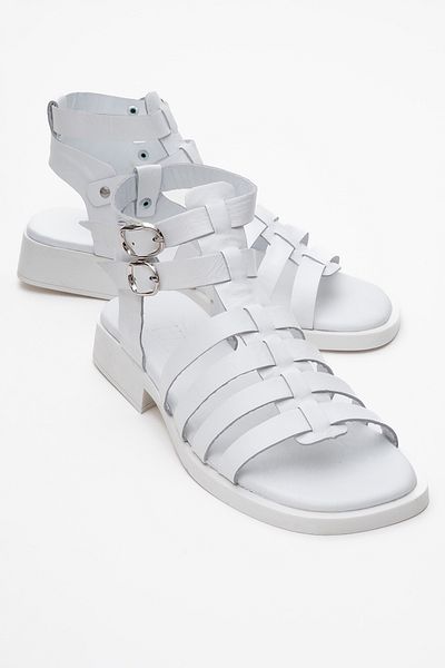 LuviShoes Sandale de damă FRADE albe din piele naturală