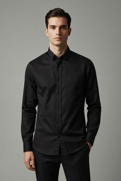 Trendyol Collection Черна мъжка риза Regular Fit Oxford Easy Iron TMNSS25GO00079