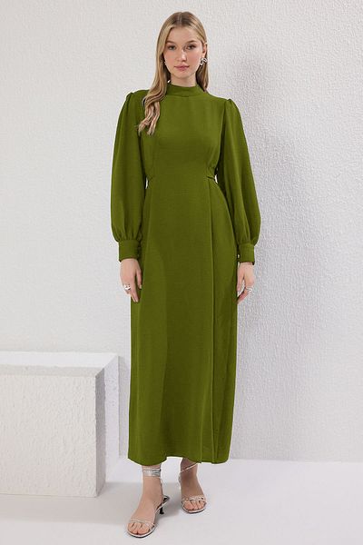 Trendyol Modest Ölgrünes Aerobin-Webkleid mit Rückenband-Detail TCTSS25EB00110