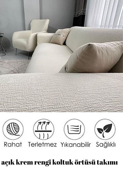 Faiend Jacquard 3 3 1 1 Κρεμ Χρώμα Ελαστικό Κάλυμμα Καναπέ Κάλυμμα Καναπέ Κρεβάτι Σετ Θήκη Καναπέ