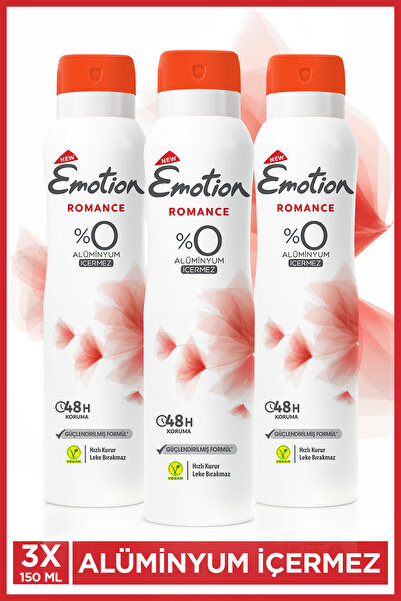 Emotion Romance Kadın Alüminyumsuz Vegan Deodorant 3x150ml Hızlı Kurur, Leke Bırakmaz